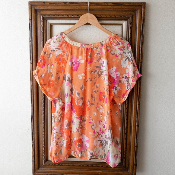 St. John’s Bay Blouse Size 1X Semi Sheer Orange Floral Top Boho Chic Shirt - Picture 6 of 6